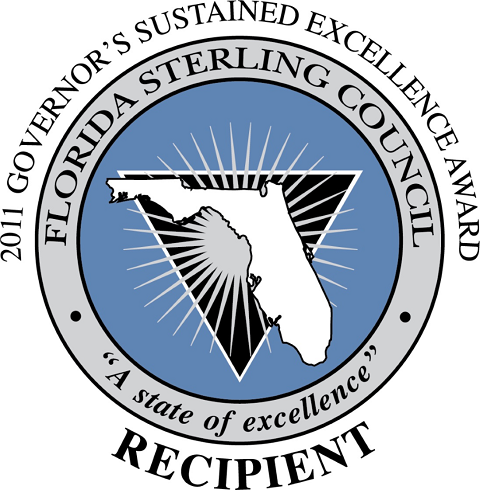 2011 Governor's Sustained Excellence Award Recipient. Florida Sterling Council. A state of excellence.
