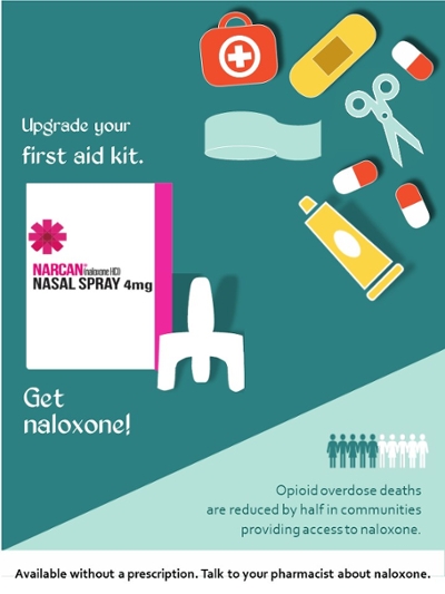Upgrade your first aid kit. Narcan (Naloxone HCI) Nasal Spray 4mg. Get Naloxone! Opioid overdose deaths are reduced by half in communities providing access to naloxone.