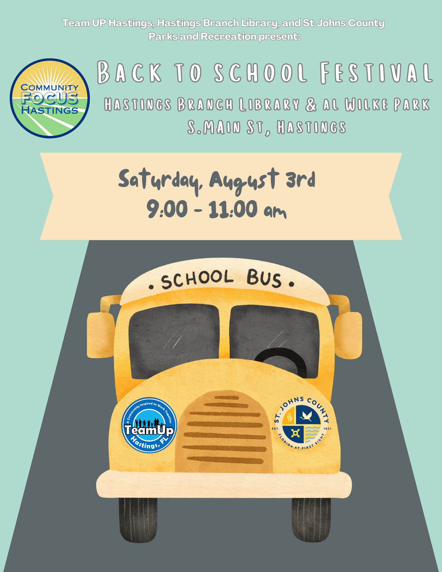 Community FOCUS Hastings Back to School Festival, Hastings Branch Library & Al WIlke Park, S. Main St., Hastings.